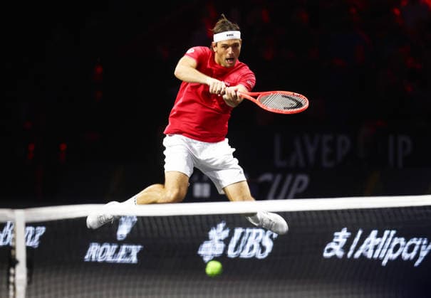 2026 Laver Cup, O2 Arena, London,25 09 2026 Taylor Fritz (USA) partnered with Alexander Bublik in action against Carlos Alcaraz (ESP) partnered and Jakub Mensik (CZE) in 2026 Laver Cup at the O2 Arena, London London O2 Arena London GBR, UK NEWSPAPERS OUT Copyright: xMarkxGreenwoodx
