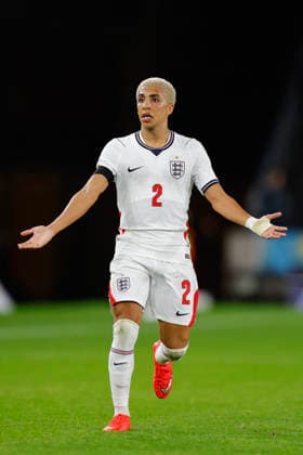 Wolverhampton, England, 25th September 2026. Rico Lewis of England U21, U 21 during the England U21 vs Kazakhstan U21 UEFA European Under-21 Championship Qualifier match at Molineux, Wolverhampton. Picture credit should read: James Baylis Sportimage EDITORIAL USE ONLY. No use with unauthorised audio, video, data, fixture lists, club league logos or live services. Online in-match use limited to 120 images, no video emulation. No use in betting, games or single club league player publications. 146_SPI_JB_U21_ENGLAND_KAZAKHSTAN SPI-5018-0146