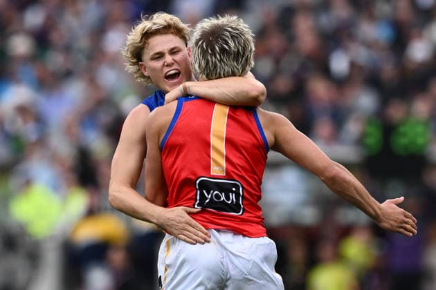 AFL GRAND FINAL, Levi Ashcroft of the Lions celebrates scoring a goal during the 2026 AFL Grand Final match between the Brisbane Lions and the Fremantle Dockers at the Melbourne Cricket Ground in Melbourne, Saturday, September 26, 2026. ( NO ARCHIVING, EDITORIAL USE ONLY MELBOURNE VICTORIA Australia  Copyright: xJOELxCARRETTx 20260926159248737461