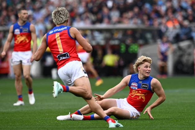 AFL GRAND FINAL, Levi Ashcroft of the Lions celebrates scoring a goal during the 2026 AFL Grand Final match between the Brisbane Lions and the Fremantle Dockers at the Melbourne Cricket Ground in Melbourne, Saturday, September 26, 2026. ( NO ARCHIVING, EDITORIAL USE ONLY MELBOURNE VICTORIA Australia  Copyright: xJOELxCARRETTx 20260926168327869338