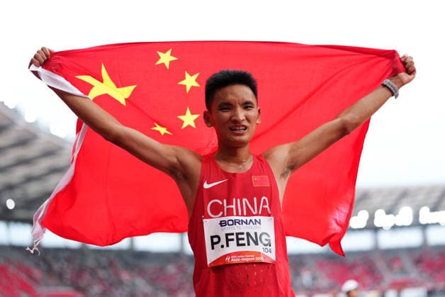 (260926) -- NAGOYA, Sept. 26, 2026 -- Feng Peiyou of China celebrates after the men s marathon final of Athletics at the 20th Asian Games Aichi-Nagoya 2026 in Nagoya, Japan, Sept. 26, 2026. ) (SP)JAPAN-NAGOYA-ASIAN GAMES-ATHLETICS-MEN S MARATHON LuixSiuxWai 