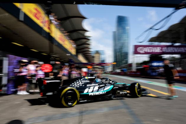 F1 - AZERBAIJAIN GRAND PRIX 2026 63 RUSSELL George (gbr), Mercedes AMG F1 Team W17, action during the 2026 Formula 1 Azerbaijan Grand Prix, 15th round of the 2026 Formula One World Championship, WM, Weltmeisterschaft from September 24 to 26, 2026 on the Baku City Circuit, in Baku, Azerbaijan - BakuAzerbaijan  Copyright: xDPPIx