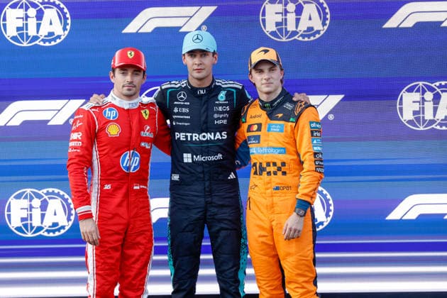 F1 - AZERBAIJAIN GRAND PRIX 2026 LECLERC Charles (mco), Scuderia Ferrari SF-26, portrait ,RUSSELL George (gbr), Mercedes AMG F1 Team W17, portrait AND PIASTRI Oscar (aus), McLaren F1 Team MCL40, portrait during the 2026 Formula 1 Azerbaijan Grand Prix, 15th round of the 2026 Formula One World Championship, WM, Weltmeisterschaft from September 24 to 26, 2026 on the Baku City Circuit, in Baku, Azerbaijan - BakuAzerbaijan Copyright: xDPPIx