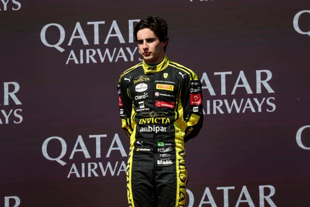 AUTO - FORMULA 2 2026 - BAKU CAMARA Rafael (bra), Invicta Racing, Dallara F2 2024, portrait celebration victory podium during the 12th round of the 2026 FIA Formula 2 Championship from September 24 to 26, 2026 on the Baku City Circuit, in Baku, Azerbaijan - BakuAzerbaijan  Copyright: xXavixBonillax
