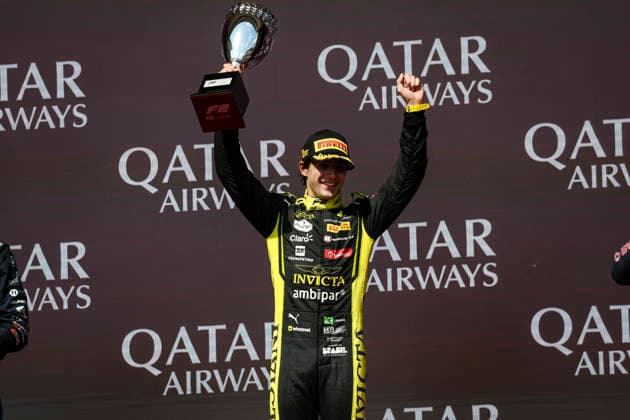 AUTO - FORMULA 2 2026 - BAKU CAMARA Rafael (bra), Invicta Racing, Dallara F2 2024, portrait celebration victory podium during the 12th round of the 2026 FIA Formula 2 Championship from September 24 to 26, 2026 on the Baku City Circuit, in Baku, Azerbaijan - BakuAzerbaijan  Copyright: xXavixBonillax