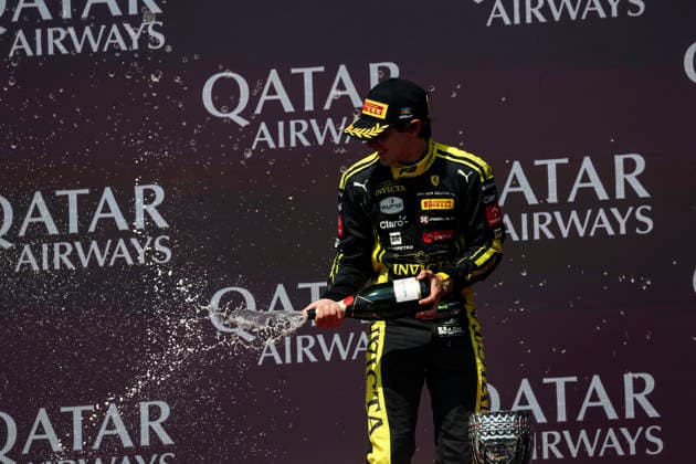 AUTO - FORMULA 2 2026 - BAKU CAMARA Rafael (bra), Invicta Racing, Dallara F2 2024, portrait celebration victory podium during the 12th round of the 2026 FIA Formula 2 Championship from September 24 to 26, 2026 on the Baku City Circuit, in Baku, Azerbaijan - BakuAzerbaijan  Copyright: xXavixBonillax