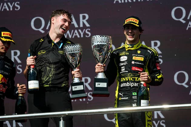 AUTO - FORMULA 2 2026 - BAKU CAMARA Rafael (bra), Invicta Racing, Dallara F2 2024, portrait podium celebration during the 12th round of the 2026 FIA Formula 2 Championship from September 24 to 26, 2026 on the Baku City Circuit, in Baku, Azerbaijan - BakuAzerbaijan  Copyright: xXavixBonillax