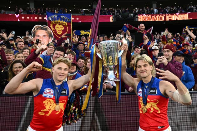 AFL GRAND FINAL, Levi Ashcroft of the Lions (left) and Will Ashcroft of the Lions celebrate following the 2026 AFL Grand Final match between the Brisbane Lions and the Fremantle Dockers at the Melbourne Cricket Ground in Melbourne, Saturday, September 26, 2026. ( NO ARCHIVING, EDITORIAL USE ONLY MELBOURNE VICTORIA Australia  Copyright: xJOELxCARRETTx 20260926127528524159