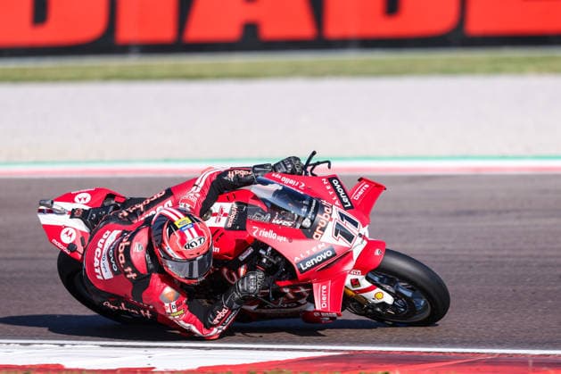 Nicolo Bulega of Aruba.it Racing - Ducati with Ducati Panigale V4R seen during Free Practice 3 of SBK Round 10 EICMA Italian Round. Cremona Italy Copyright: xBEAUTIFULxSPORTS Carabellix