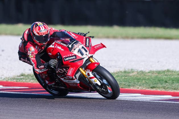 Nicolo Bulega of Aruba.it Racing - Ducati with Ducati Panigale V4R seen during Free Practice 3 of SBK Round 10 EICMA Italian Round. Cremona Italy Copyright: xBEAUTIFULxSPORTS Carabellix