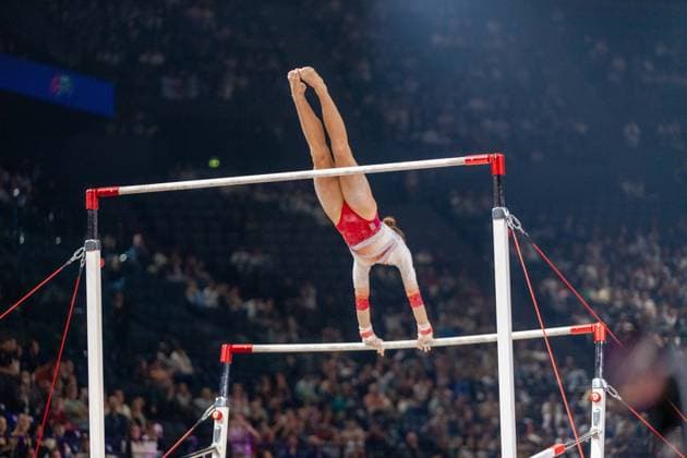 September 26, 2026, Paris, Paris, France: September 26, 2026, Paris, France: French superstar Elena Colas during the qualifier of the uneven bars at Gym Paris inside the AccorArena. France News - September 26, 2026  - ZUMAp284 20260926_zip_p284_055 Copyright: xMickaelxPintax