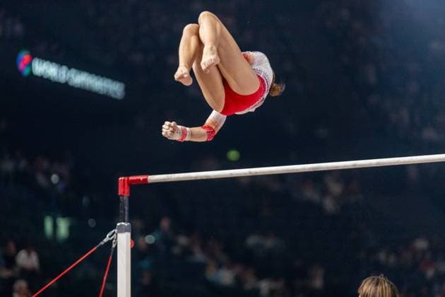 September 26, 2026, Paris, Paris, France: September 26, 2026, Paris, France: French superstar Elena Colas during the qualifier of the uneven bars at Gym Paris inside the AccorArena. France News - September 26, 2026  - ZUMAp284 20260926_zip_p284_057 Copyright: xMickaelxPintax