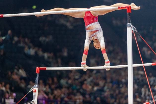 September 26, 2026, Paris, Paris, France: September 26, 2026, Paris, France: French superstar Elena Colas during the qualifier of the uneven bars at Gym Paris inside the AccorArena. France News - September 26, 2026  - ZUMAp284 20260926_zip_p284_061 Copyright: xMickaelxPintax