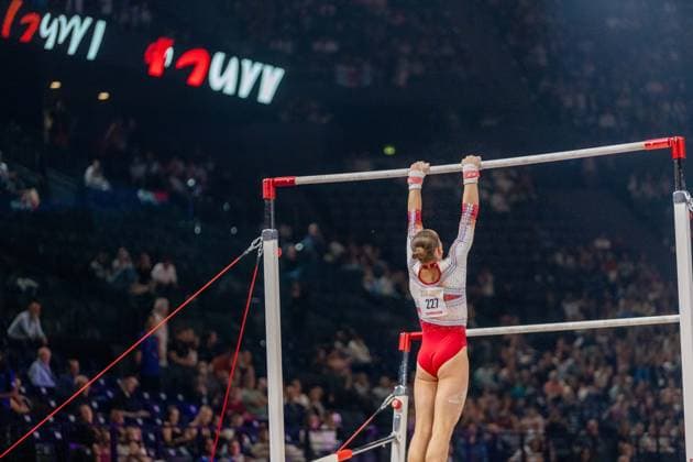 September 26, 2026, Paris, Paris, France: September 26, 2026, Paris, France: French superstar Elena Colas during the qualifier of the uneven bars at Gym Paris inside the AccorArena. France News - September 26, 2026  - ZUMAp284 20260926_zip_p284_062 Copyright: xMickaelxPintax