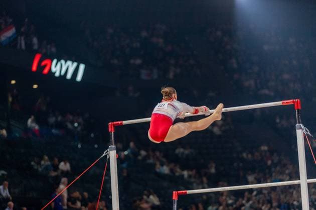 September 26, 2026, Paris, Paris, France: September 26, 2026, Paris, France: French superstar Elena Colas during the qualifier of the uneven bars at Gym Paris inside the AccorArena. France News - September 26, 2026  - ZUMAp284 20260926_zip_p284_068 Copyright: xMickaelxPintax
