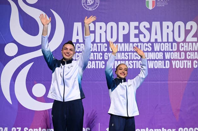 IPA88993090 - WChSeniorAcro, photographed at the Vitifrigo Arena in Pesaro on September 26, 2026, by FTomasi during the 30th World Acrobatic Gymnastics Championships, Gymnastics in Pesaro, Italy, September 26, 2026  Copyright: xFilippoxTomasi IPAxSportx xx IPA88993090