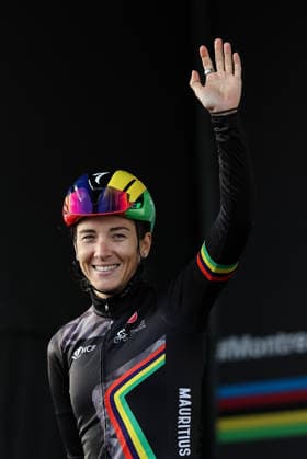 2026 UCI Road World Championships Picture by Alex Whitehead SWpix.com - 26 09 2026 - Cycling - 2026 UCI Road World Championships - MontrÃ al, Canada - Women Elite Road Race - Mauritius - Kim Le Court-Pienaar (Mauritius) MontrÃ al Avenue du Parc Canada Copyright: x xSWpix.comx(t axPhotographyxHubxLtd)xAlexxWhitehead SWpix.comx SWP-3521-3906