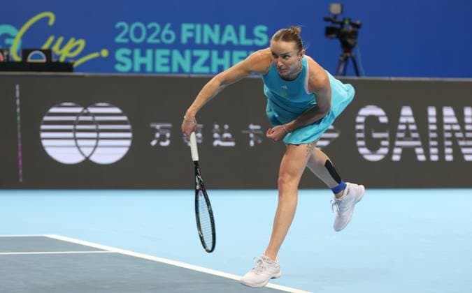 Elina Svitolina pictured in action during the tennis match between Svitolina and Paolini, in the the tie between Ukraine and Italy in the Semi Finals of the Billie King Cup tournament, on Saturday 26 September 2026 in Shenzhen, China. VIRGINIExLEFOUR  x187881335x