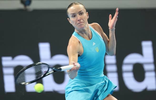 Elina Svitolina pictured in action during the tennis match between Svitolina and Paolini, in the the tie between Ukraine and Italy in the Semi Finals of the Billie King Cup tournament, on Saturday 26 September 2026 in Shenzhen, China. VIRGINIExLEFOUR  x187881331x