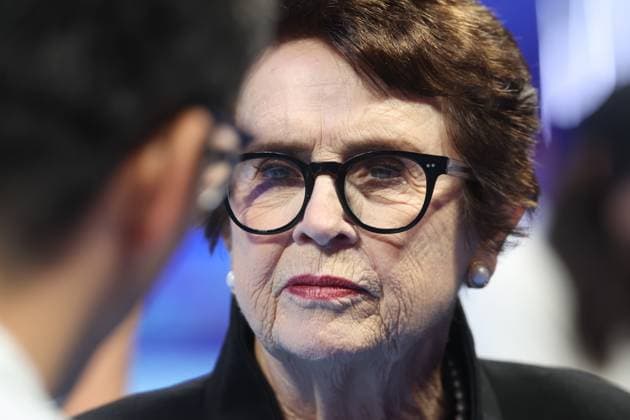 Billie Jean King pictured during the tennis match between Svitolina and Paolini, in the the tie between Ukraine and Italy in the Semi Finals of the Billie King Cup tournament, on Saturday 26 September 2026 in Shenzhen, China. VIRGINIExLEFOUR  x187881271x
