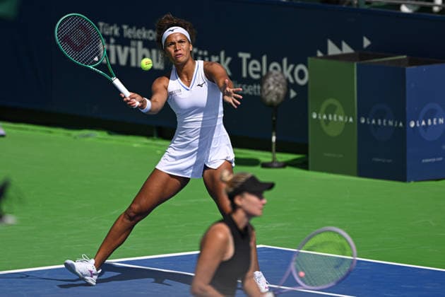 Ankara Open WTA, Tennis Damen 125 Tennis Tournament ANKARA, TURKIYE - SEPTEMBER 26: Polish Weronika Falkowska (not seen) and American Alana Smith (not seen) compete against Slovenian Dalila Jakupovic (not seen) and Swiss Naima Karamoko during the doubles final of the Turk Telekom Ankara Open WTA 125 tennis tournament hosted by Topspin Tennis Academy Bilkent in Ankara, Turkiye, on September 26, 2026. Harun Ozalp Anadolu Ankara Turkey. Editorial use only. Please get in touch for any other usage.  Copyright: x2026xAnadoluxHarunxOzalpx