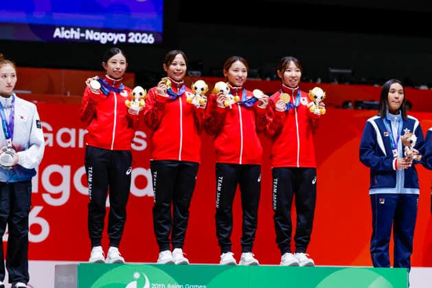 Asian Games Aichi Nagoya 2026 in Nagoya, Japan Team Japan won the gold medal at the 20th Asian Games Aichi Nagoya 2026 women s gold medal fencing match between Republic of Korea VS Japan at the Aichi Sky Expo Hall in Nagoya, Japan, on September 26th, 2026. Nagoya Japan  Copyright: xMatrixxImagesx xSimonxBonnyx