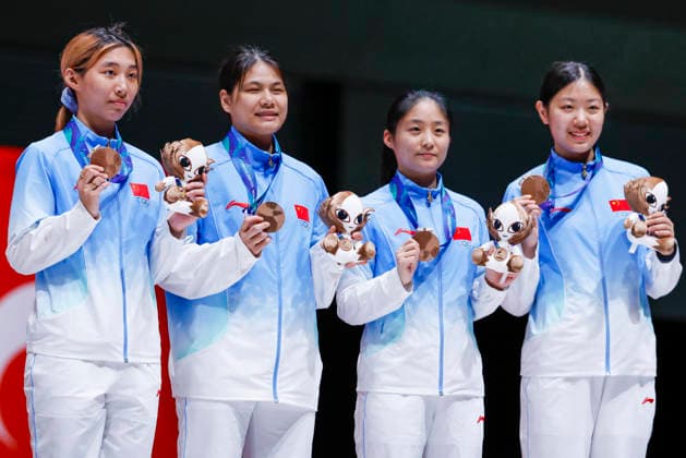 Asian Games Aichi Nagoya 2026 in Nagoya, Japan Team People s Republic of China won the bronze medal at the 20th Asian Games Aichi Nagoya 2026 women s gold medal fencing match between Republic of Korea VS Japan at the Aichi Sky Expo Hall in Nagoya, Japan, on September 26th, 2026. Nagoya Japan  Copyright: xMatrixxImagesx xSimonxBonnyx