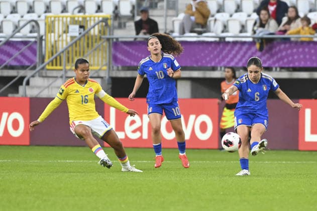 IPA89001748 - Juana Ortegon (COL), Giada Pellegrino Cimo (ITA), and Maya Cherubini (ITA) during the third-place match of the FIFA U-20 Women s World Cup between Italy and Colombia in Lodz, Poland, on September 26, 2026  Copyright: xMichalxDubiel IPAxSportx xx IPA89001748