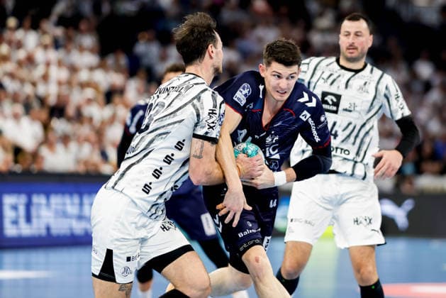 Kiel, 26. September 2026 - Handball, 1. Bundesliga 2026 27, THW Kiel - SG Flensburg-Handewitt: Veron Nacinovic (THW Kiel, 93), Aymeric Minne (SG Flensburg-Handewitt, 44)