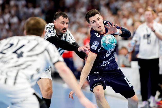 Kiel, 26. September 2026 - Handball, 1. Bundesliga 2026 27, THW Kiel - SG Flensburg-Handewitt: Domagoj Duvnjak (THW Kiel, 4), Aymeric Minne (SG Flensburg-Handewitt, 44)