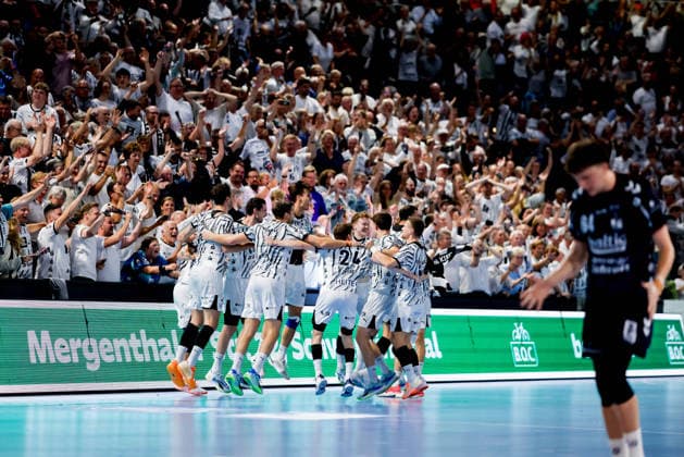 Kiel, 26. September 2026 - Handball, 1. Bundesliga 2026 27, THW Kiel - SG Flensburg-Handewitt: Spieler des THW Kiel jubeln bei Abpfiff