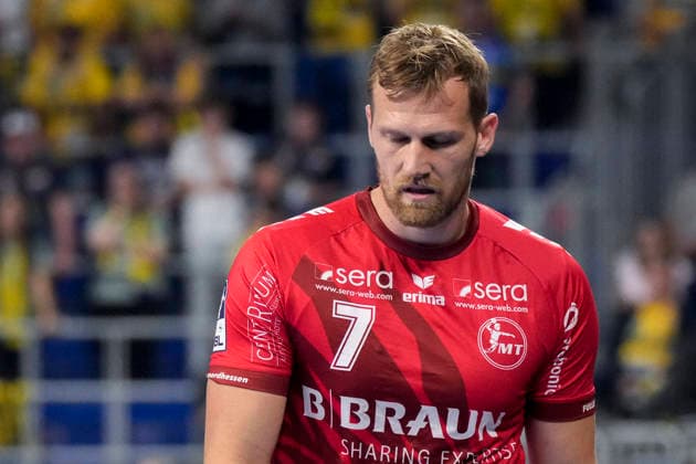 David Mandic (MTM, 7), Spieler vom MT Melsungen, Einzelbild, Einzelfoto, Aktion, Action, enttäuscht schauend, Enttäuschung, Frustration, disappointed, pessimistisch, 26.09.2026, Mannheim (Deutschland), Handball, Bundesliga, Rhein-Neckar Löwen - MT Melsungen