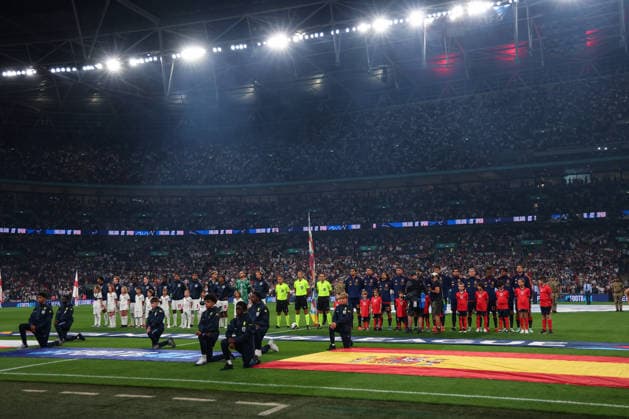 RECORD DATE NOT STATED 26th September 2026; Wembley Stadium, London, England; UEFA Nations League Football, England versus Spain; England and Spain players line up for both national anthem JohnxPatrickxFletcher