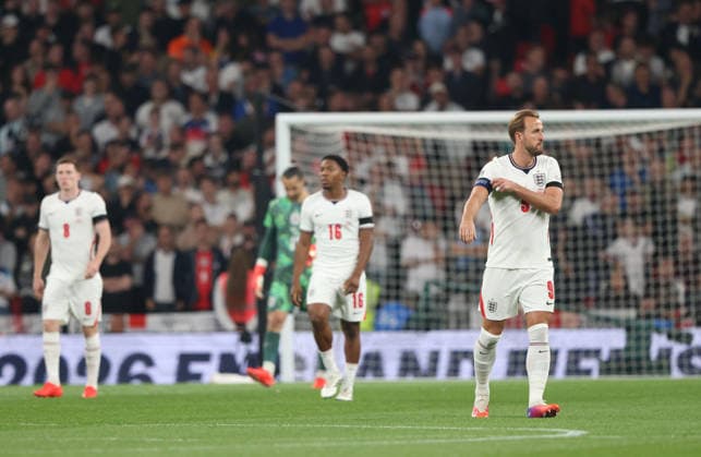 England s Harry Kane dejection after the early Spain goal (0-1) at the England v Spain UEFA Nations League Group 3 match, at Wembley Stadium, London, UK, on 26th September, 2026.  .