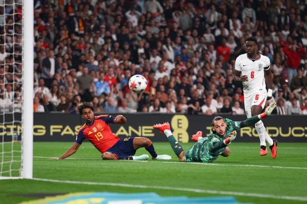 England v Spain, UEFA Nations League GOAL 0-1 Lamine Yamal of Spain scores during the England v Spain UEFA Nations League A Group 3 match at Wembley Stadium, London, England on 26 September 2026 Credit: Ian Stephen Every Second Media Editorial use only. All images are copyright Every Second Media Limited. No images may be reproduced without prior permission. Copyright: xIMAGO EveryxSecondxMediax ESM-2186-0023 IanxStephenx xEveryxSecondxMediax