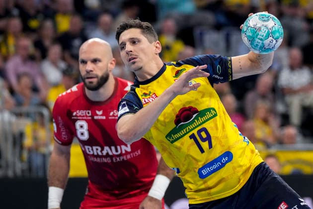 Marius Steinhauser (RNL, 19), Einzelbild, Einzelfoto, beim Siebenmeter, 7-Meter, Strafwurf, Spielszene, Action, Aktion, 26.09.2026, Mannheim (Deutschland), Handball, Bundesliga, Rhein-Neckar Löwen - MT Melsungen