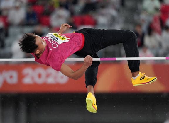 (260926) -- NAGOYA, Sept. 26, 2026 -- Chen Xinghua of China competes during the men s decathlon high jump of athletics at the 20th Asian Games Aichi-Nagoya 2026 in Nagoya, Japan, Sept. 26, 2026. ) (SP)JAPAN-NAGOYA-ASIAN GAMES-ATHLETICS-MEN S DECATHLON-HIGH JUMP JiaxYuchen