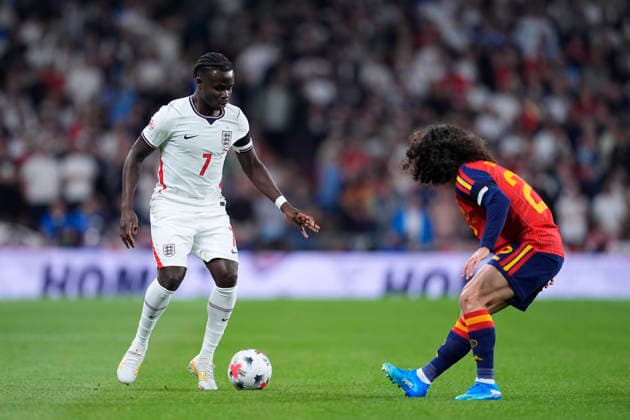 September 26, 2026, London, London, England: Bukayo Saka of England in action against Marc Cucurella of Spain during the UEFA Nations League 2026 27 League Phase MD1 Group A3 match between England and Spain at Wembley Stadium on September 26, 2026, in London, England. London England - ZUMAa181 20260926_zaa_a181_118 Copyright: xDennisxAgyemanx