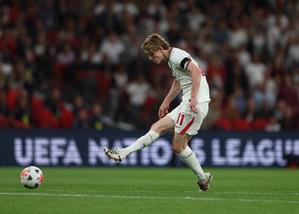 RECORD DATE NOT STATED 26th September 2026; Wembley Stadium, London, England; UEFA Nations League Football, England versus Spain; Anthony Gordon of England scoring his sides 1st goal in the 36th minute to make it 1-1 JohnxPatrickxFletcher