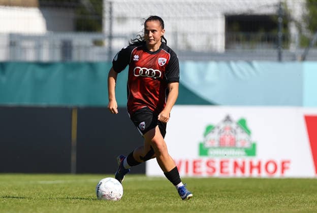 Football Women german DFB Pokal Cup 2026 - 2027 Fc Ingolstadt-FSV Mainz Winter Mara of Ingolstadt is seen with the ball during the Women German DFB Pokal Cup 2026 - 2027 football match between Fc Ingolstadt and 1.FSV Mainz 05 at ESV Stadium in Ingolstadt , Bayern , Germany . September 26th , 2026 Photo by Davide Elias Copyright: xDavidexEliasx
