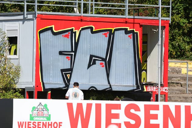 Football Women german DFB Pokal Cup 2026 - 2027 Fc Ingolstadt-FSV Mainz A Murales of FCI ( FC Ingolstadt ) is seen during the Women German DFB Pokal Cup 2026 - 2027 football match between Fc Ingolstadt and 1.FSV Mainz 05 at ESV Stadium in Ingolstadt , Bayern , Germany . September 26th , 2026 Photo by Davide Elias Copyright: xDavidexEliasx