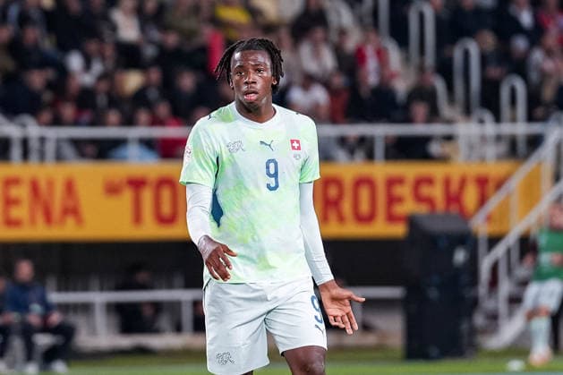 Fussball: UEFA Nations League 2026 2027, 26.09.2026 - Nordmazedonien vs. Schweiz (National Arena Todor Proeski); Johan Manzambi (9, Schweiz) Copyright: xValentinxDomgjonix