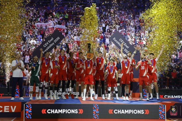 IPA89012769 - Team Poland s gold medal during the CEV Enel EuroVolley 2026 Gold Final between Poland and France at the Unipol Forum on September 26, 2026, in Milan, Italy.  Copyright: xRichardxMorgano IPAxSportx xx IPA89012769