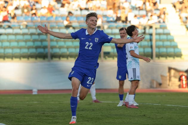San Marino v Finland - UEFA Nations League - Season 2026-2027 Serravalle, Italy, 26th September 2026. Adrian Svanback of Finland celebrates after scoring to give the visitors a 2-0 lead during the San Marino vs Finland UEFA Nations League match at San Marino Stadium, Serravalle. Picture credit should read: Jonathan Moscrop Serravalle San Marino Stadium San Marino