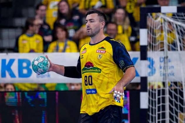 Jannik Kohlbacher (RNL, 80), am Ball, Einzelbild, Einzelfoto, Aktion, Action, 26.09.2026, Mannheim (Deutschland), Handball, Bundesliga, Rhein-Neckar Löwen - MT Melsungen