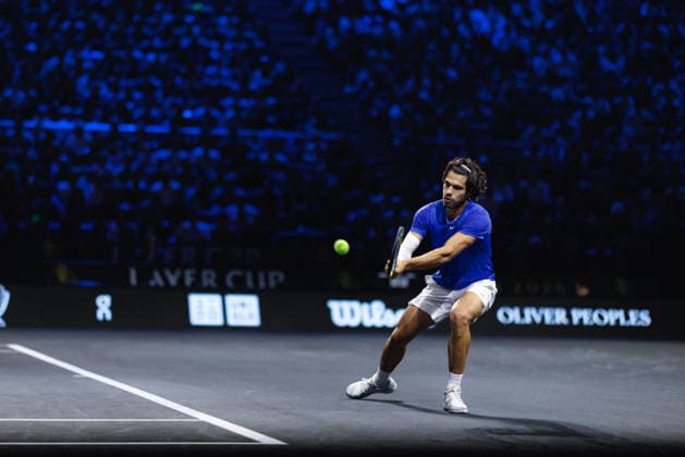Carlos Alcaraz of Team Europe in action against Taylor Fritz of Team World during the 2026 Laver Cup at The O2 Featuring: Carlos Alcaraz Where: London, United Kingdom When: 26 Sep 2026 Credit: Alex Cropper Cover Images EDITORIAL USE ONLY. NOT FOR USE BY NEWSPAPERS BASED IN THE UK. Copyright: xx coverimg56062796