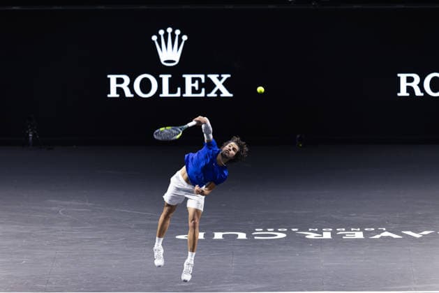 Carlos Alcaraz of Team Europe in action against Taylor Fritz of Team World during the 2026 Laver Cup at The O2 Featuring: Carlos Alcaraz Where: London, United Kingdom When: 26 Sep 2026 Credit: Alex Cropper Cover Images EDITORIAL USE ONLY. NOT FOR USE BY NEWSPAPERS BASED IN THE UK. Copyright: xx coverimg56062798