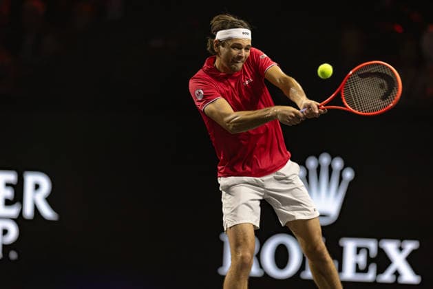Carlos Alcaraz of Team Europe in action against Taylor Fritz of Team World during the 2026 Laver Cup at The O2 Featuring: Taylor Fritz Where: London, United Kingdom When: 26 Sep 2026 Credit: Alex Cropper Cover Images EDITORIAL USE ONLY. NOT FOR USE BY NEWSPAPERS BASED IN THE UK. Copyright: xx coverimg56062807