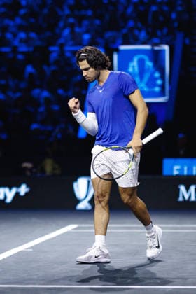 Carlos Alcaraz of Team Europe in action against Taylor Fritz of Team World during the 2026 Laver Cup at The O2 Featuring: Carlos Alcaraz Where: London, United Kingdom When: 26 Sep 2026 Credit: Alex Cropper Cover Images EDITORIAL USE ONLY. NOT FOR USE BY NEWSPAPERS BASED IN THE UK. Copyright: xx coverimg56062815