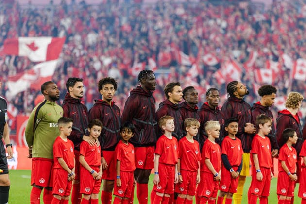 Canada players sing their national anthem during the International Friendly, Länderspiel, Nationalmannschaft match between Canada and Chile on September 26th, 2026 in BMO Field, Toronto, Ontario, Canada Copyright: xCurtisxWongx xSPPx Sportspressphoto_SPR240778